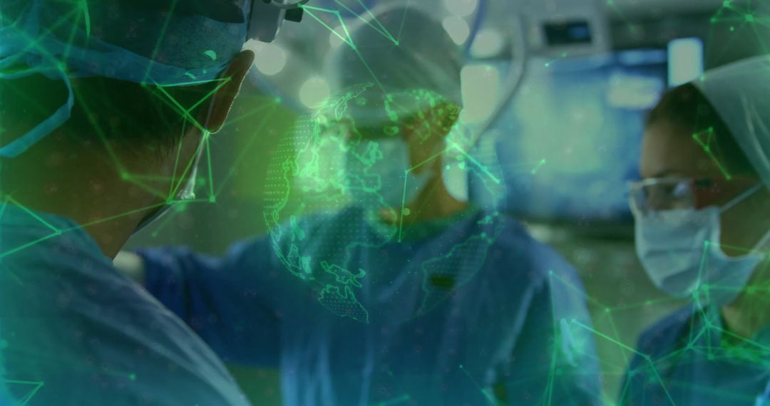 Futuristic Medical Team Using Hologram Technology in Surgery