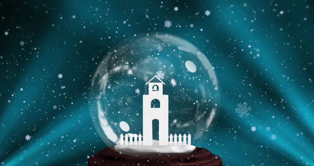 Christmas Snow Globe with Falling Snowflakes on Blue Background - Free Images, Stock Photos and Pictures on Pikwizard.com