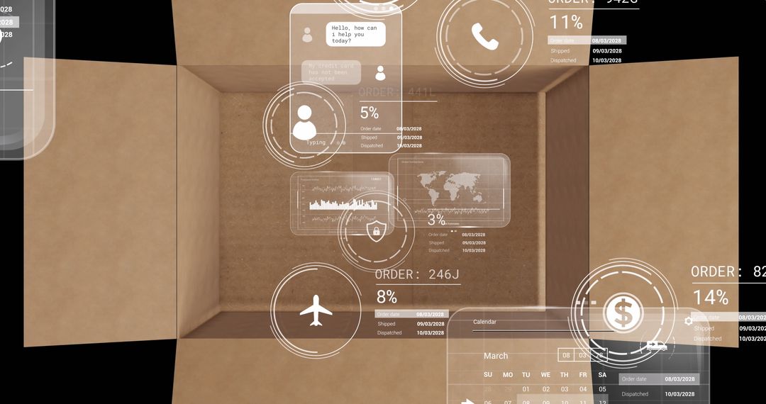 Futuristic Digital Screens on Cardboard Box Concept