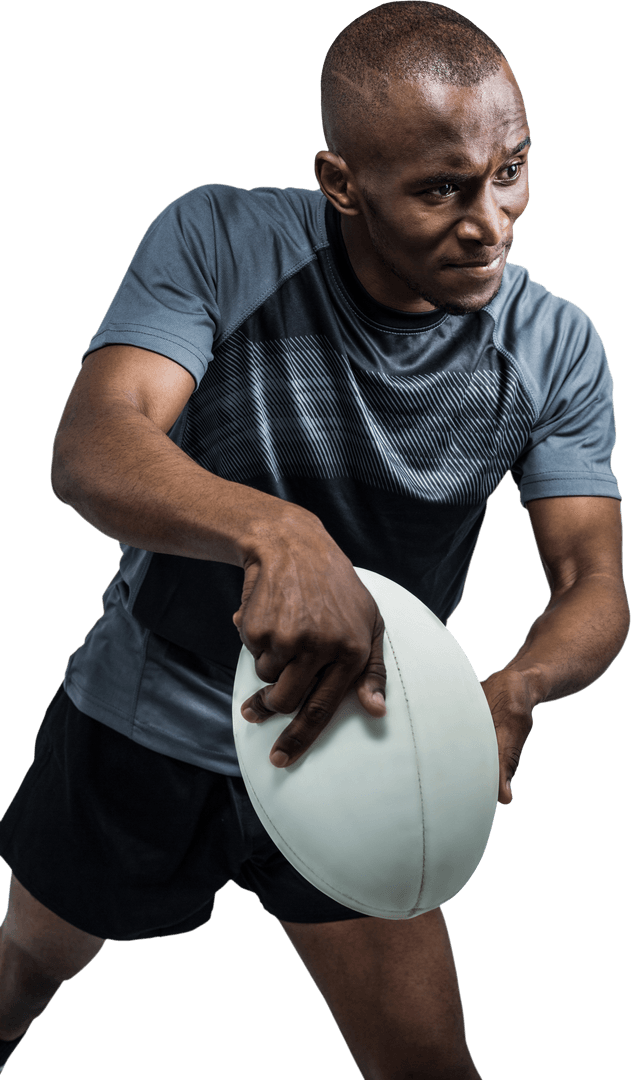 Transparent Confident Athlete Throwing Rugby Ball