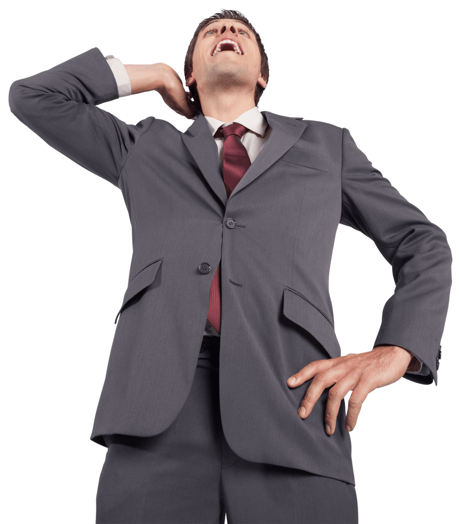 Confident Businessman Looking Upward on Transparent Background