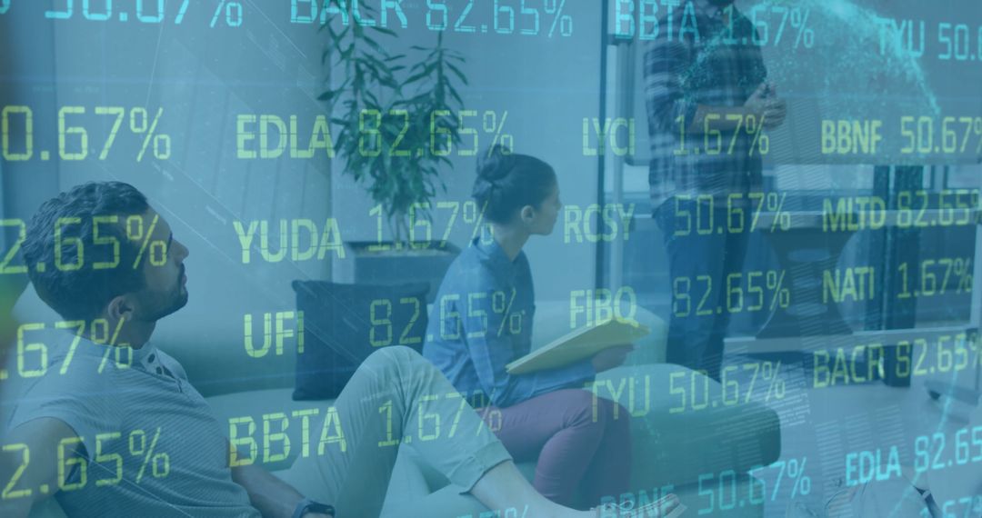 Digital Financial Data Over Business Meeting Office Scene