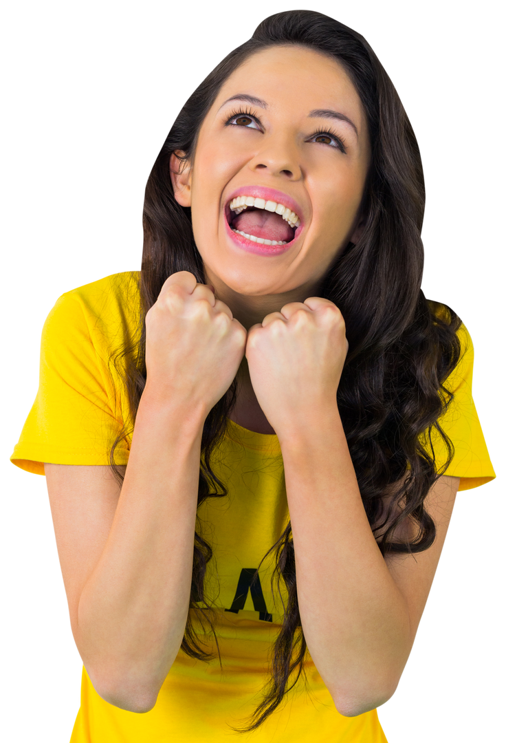 Excited Football Fan in Yellow Brazil T-Shirt Celebrating - Download Free Stock Images Pikwizard.com