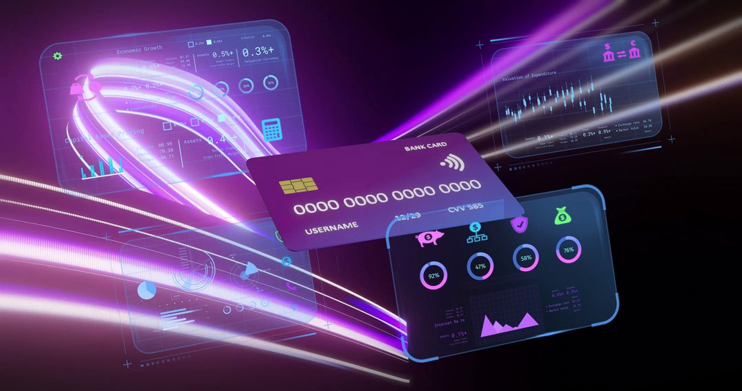 Futuristic Digital Bank Card in Virtual Financial Interface
