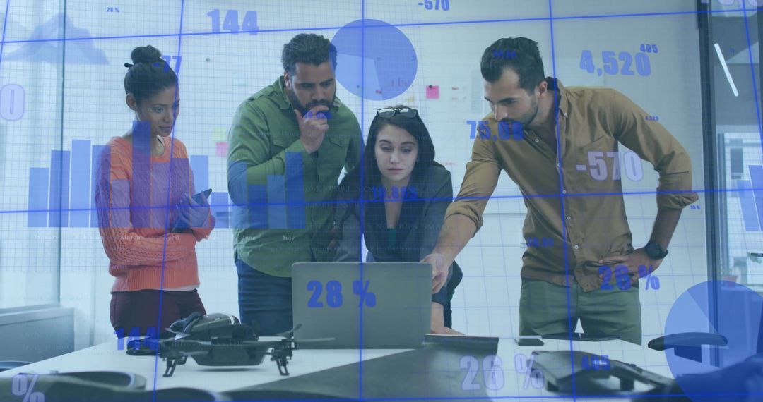 Diverse Team Analyzing Financial Data and Reports in Modern Office