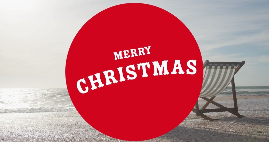 Merry Christmas Text on Beach Background with Deck Chair