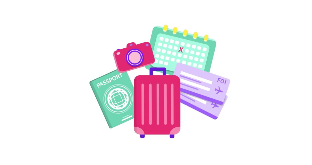 Travel Essentials Icons with Calendar and Luggage
