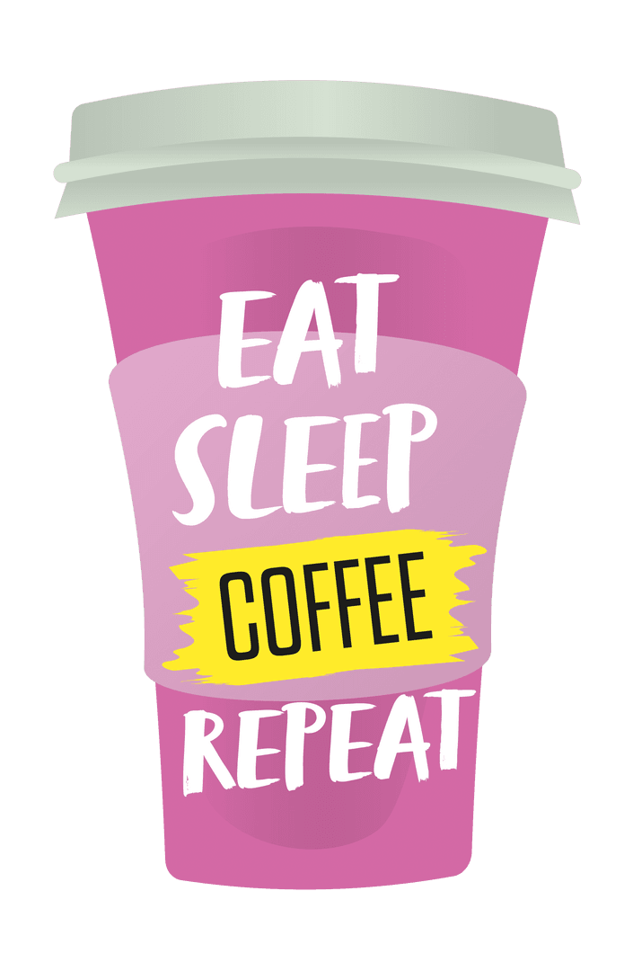 Purple Coffee Mug with Eat Sleep Repeat Design on Transparent Background