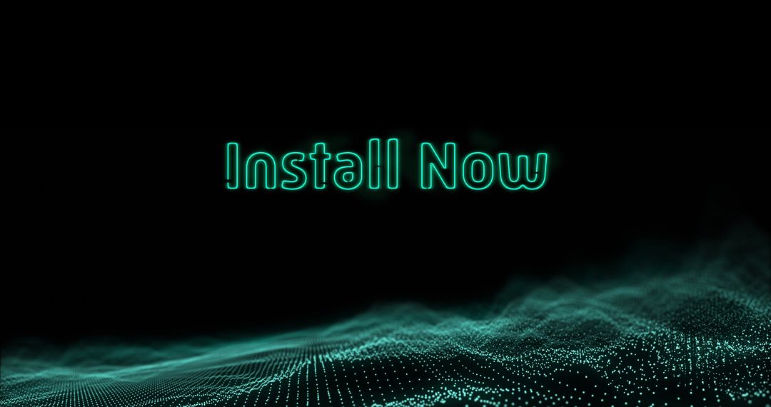 Glowing Green Text 'Install Now' on Digital Wave Background
