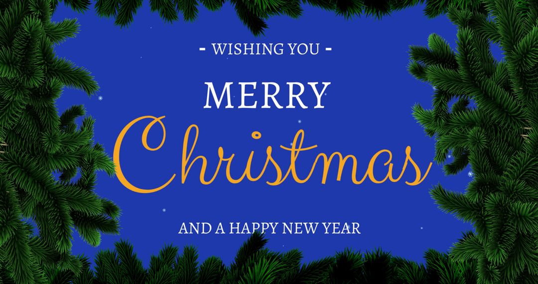 Festive Christmas and New Year Greeting with Snowfall and Pine Border