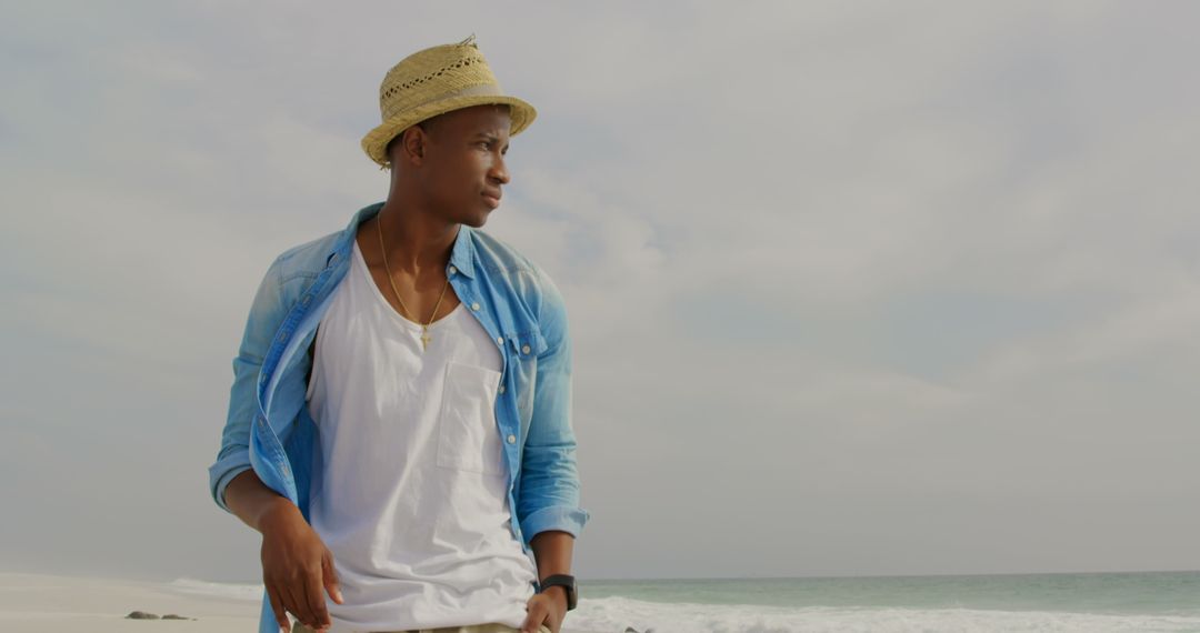 Casual African American Man Posing on Beach