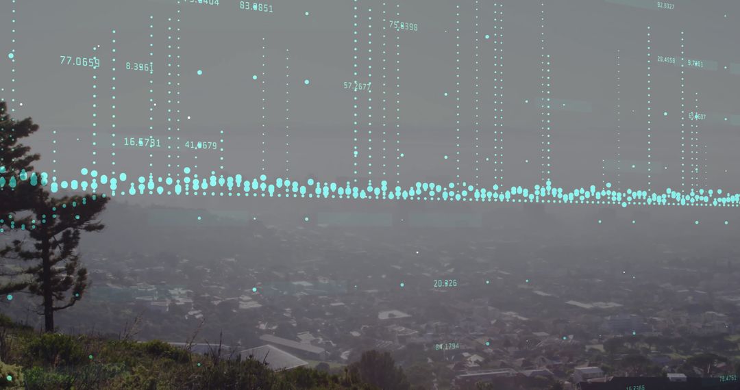 Digital Interface Overlay on Foggy Urban Landscape