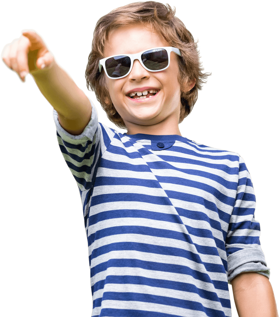 Child Smiling in Sunglasses with Striped Shirt Transparent Background