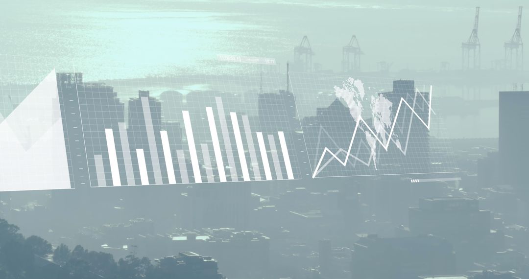 Futuristic Graphs and Global Data Over Modern Cityscape