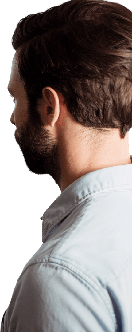 Transparent Side View of Thoughtful Man with Bearded Profile