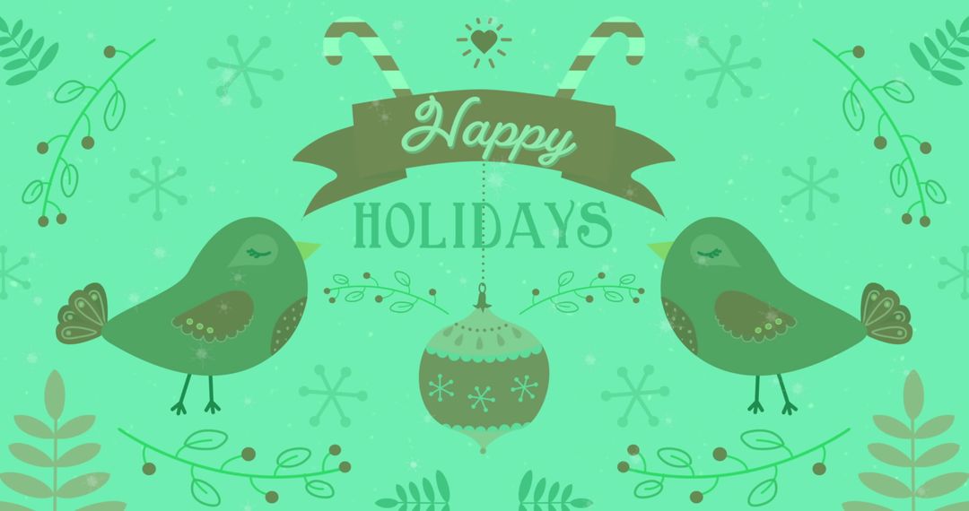 Retro Holiday Greeting with Birds and Ornaments
