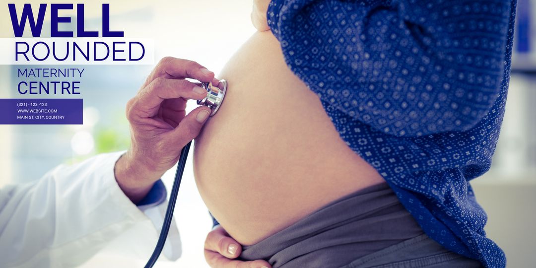 Close-up of pregnant belly examined with a stethoscope