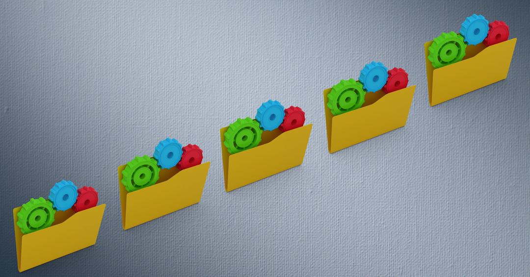 Digital Illustration of File Folders with Colorful Gears Against Grey Background - Free Images, Stock Photos and Pictures on Pikwizard.com