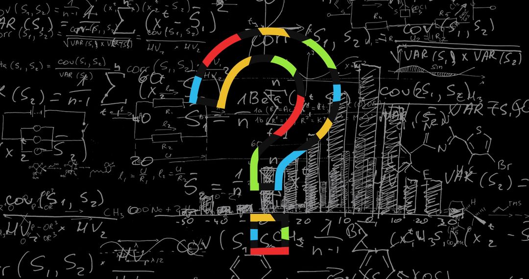 Colorful Question Mark on Math Equations Blackboard