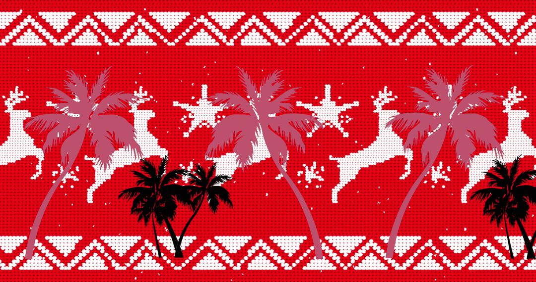 Tropical Christmas Pattern with Palms and Reindeer Motifs