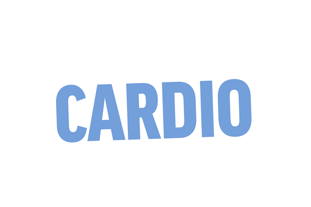 Blue Transparent Cardio Text on a Clear Background