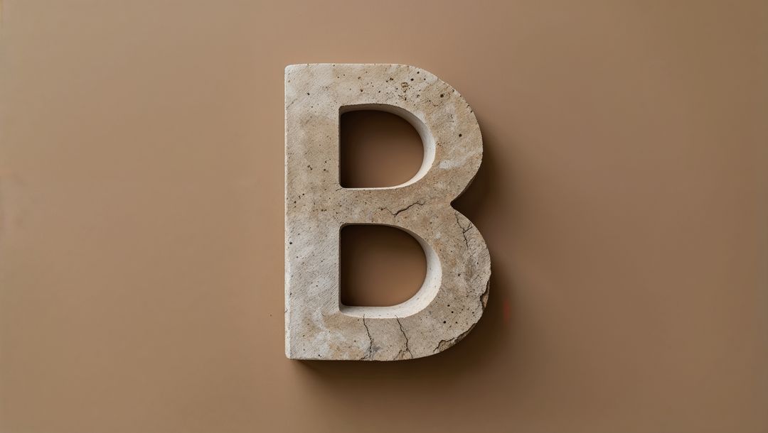 Stone Letter B Sculpture on Matte Brown Background Abstract Design