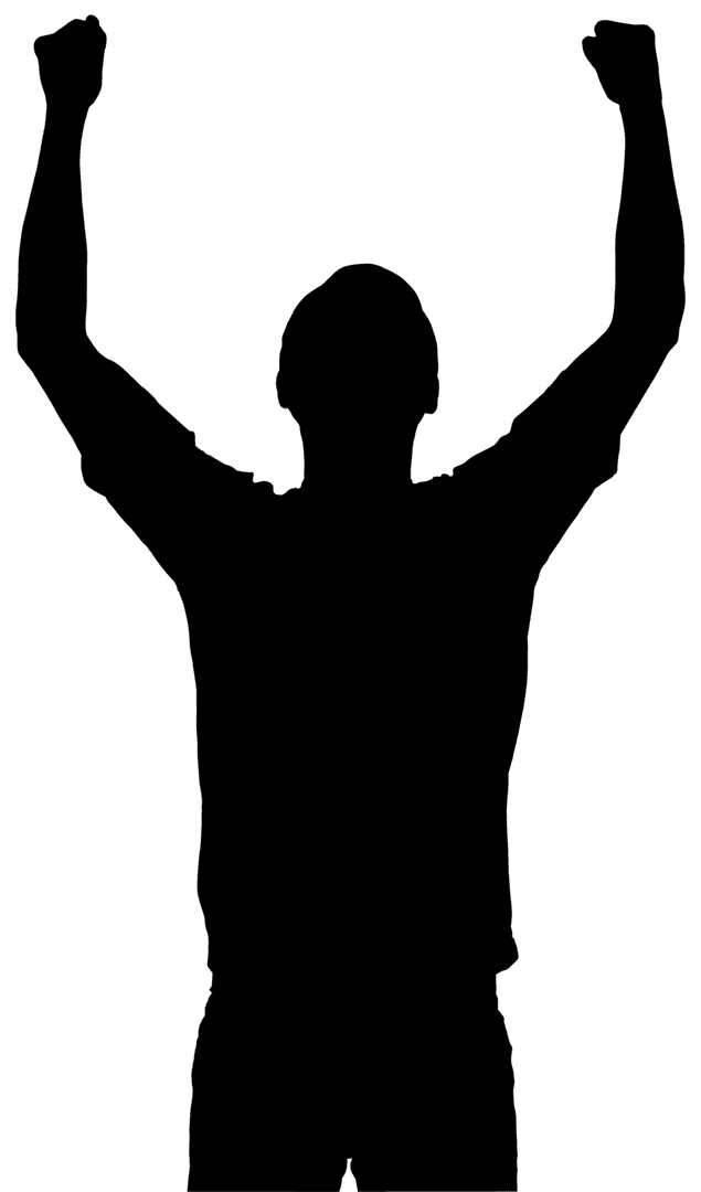 Silhouette of Man with Raised Fists Transparent Background Vector