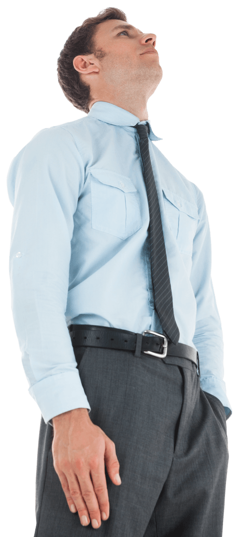 Serious Businessman Looking Up in Transparent PNG