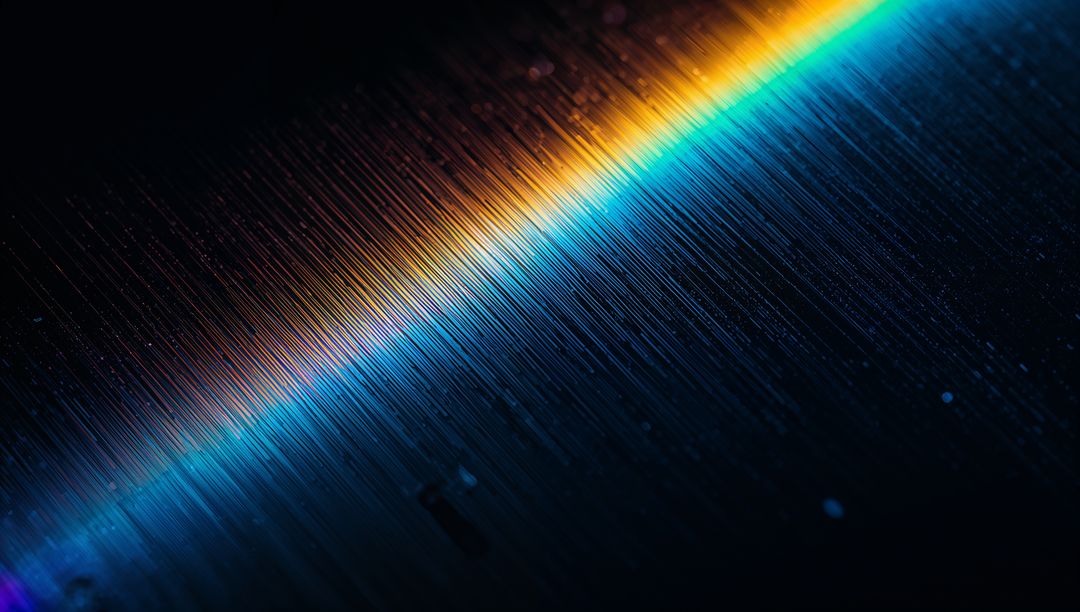 Luminous Diagonal Beam Cutting Across Brushed Metal with Cyan Teal Gradient and Bokeh