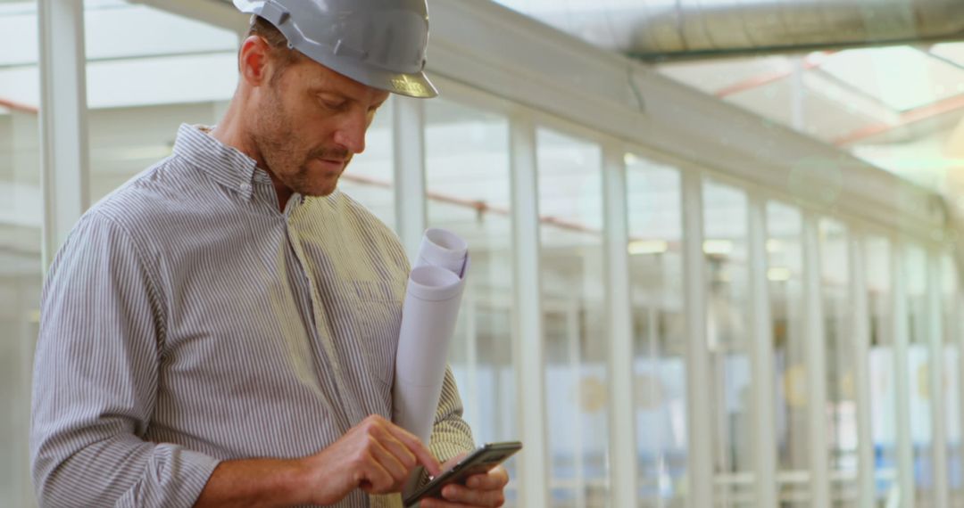 Engineer Conducting Work on Smartphone Indoors - Free Images, Stock Photos and Pictures on Pikwizard.com