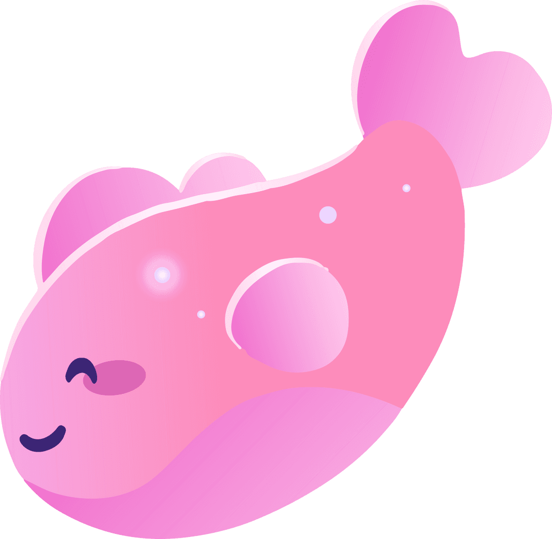 Whimsical Pink Creature with Heart Fins on Transparent Background