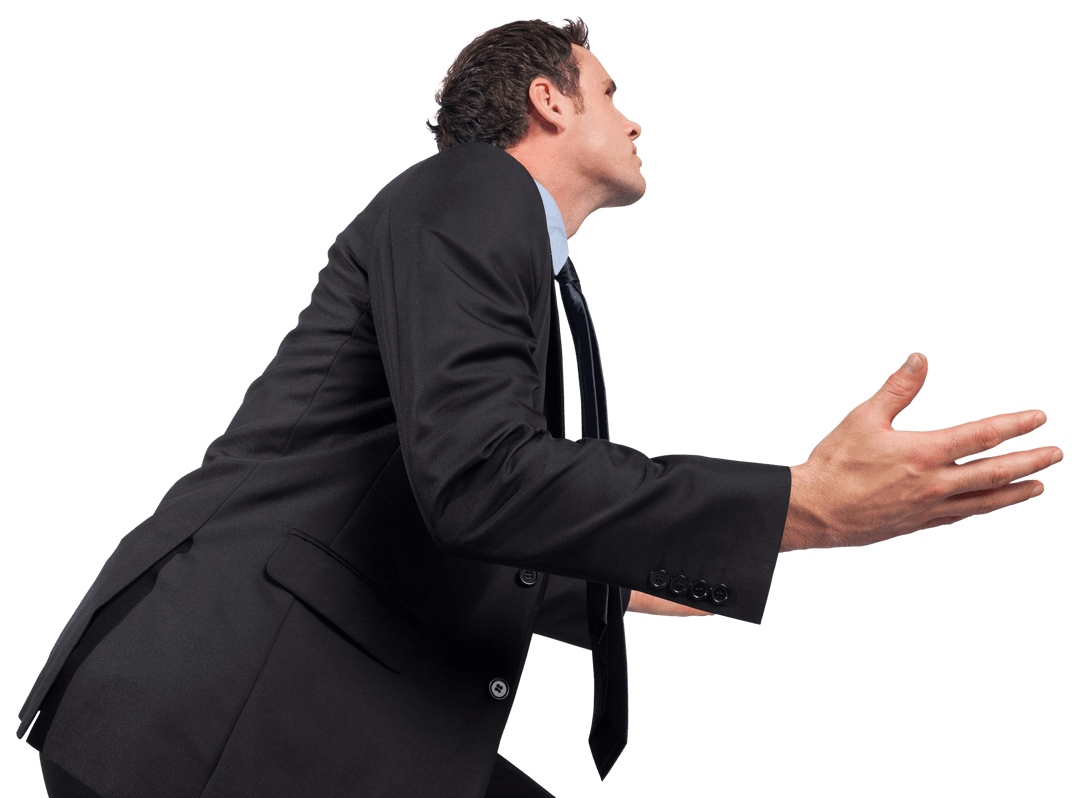 Dramatic Businessman in Suspenseful Pose with Transparent Background