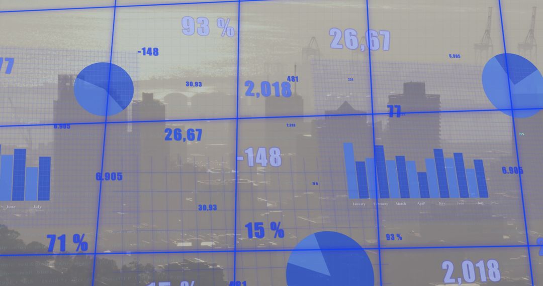 Financial Data Analytics with Cityscape Background Overlay