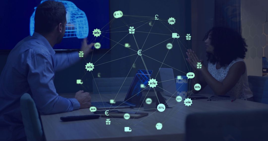 Diverse Colleagues Discussing Digital Interfaces in Modern Office