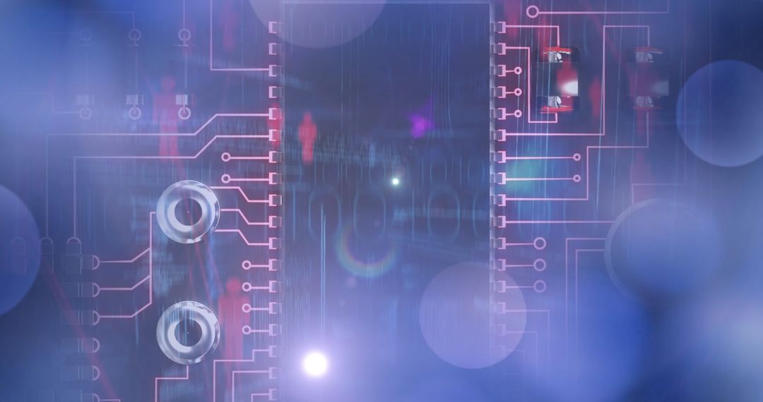 Abstract Circuit Board with Binary Code and Glowing Elements - Free Images, Stock Photos and Pictures on Pikwizard.com