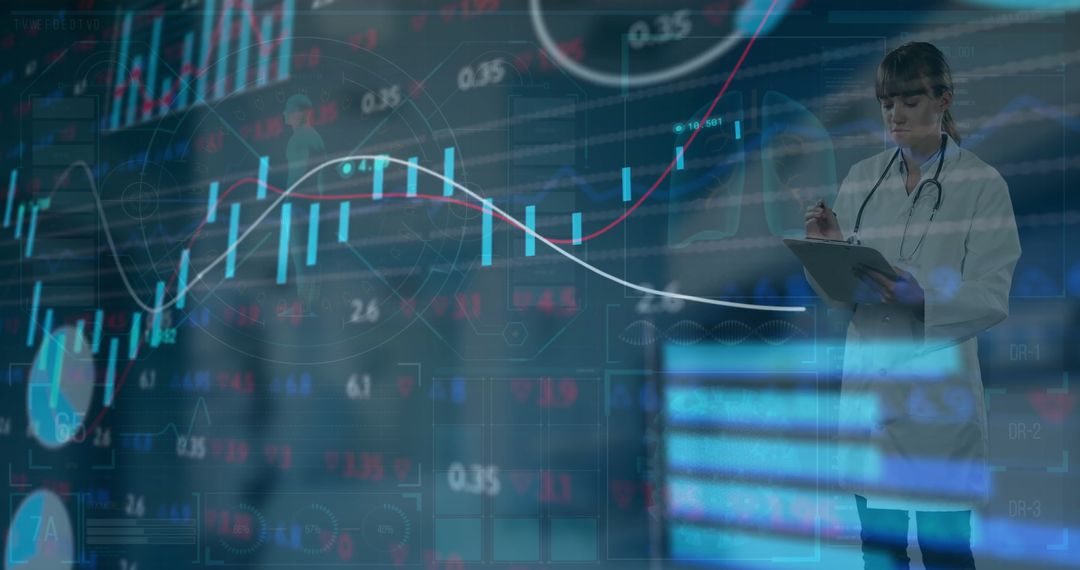 Caucasian Female Doctor Analyzing Data in Digital Interface