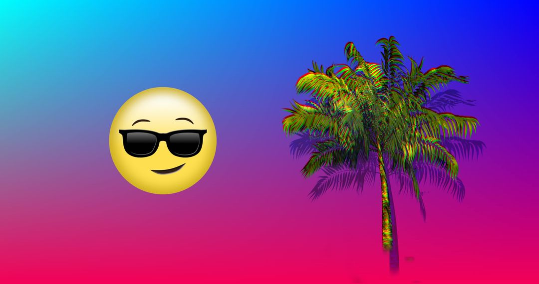 Retro Cool Emoji with Palm Tree on Colorful Gradient