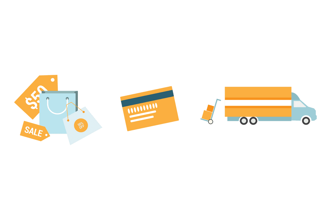 Transparent Conceptual Icons for Shopping and Delivery Theme