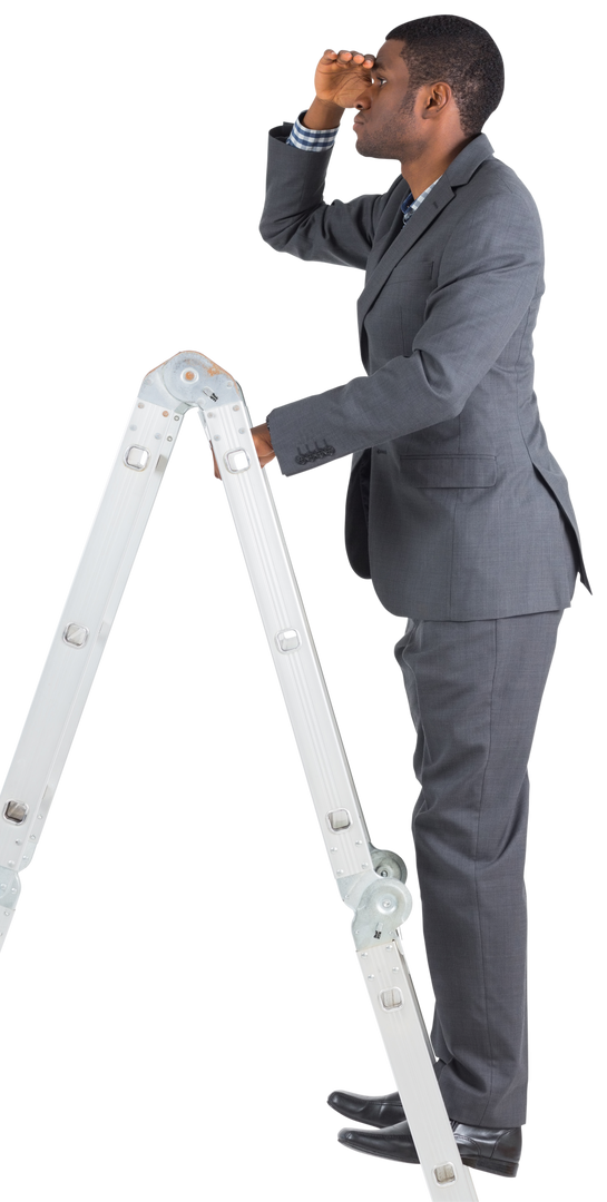 Transparent African American Businessman on Ladder Searching - Download Free Stock Images Pikwizard.com