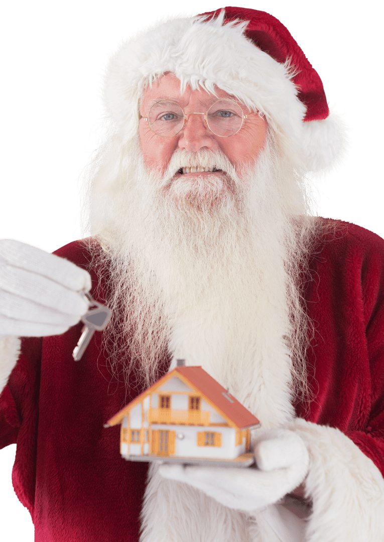Transparent Santa Giving Key to Miniature House
