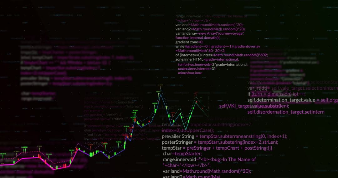 Digital Code and Data Visualization on Black Background