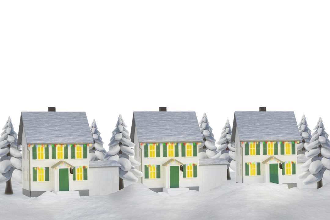 Winter Architecture Featuring Snowy Homes on Transparent Background