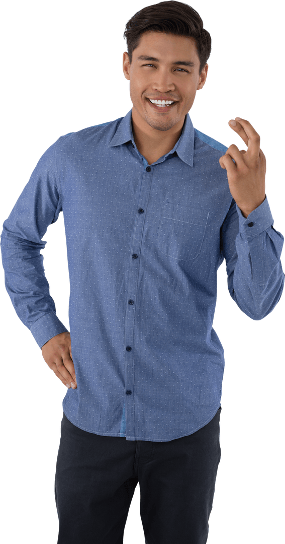 Transparent Smiling Man Crossed Fingers Gesture