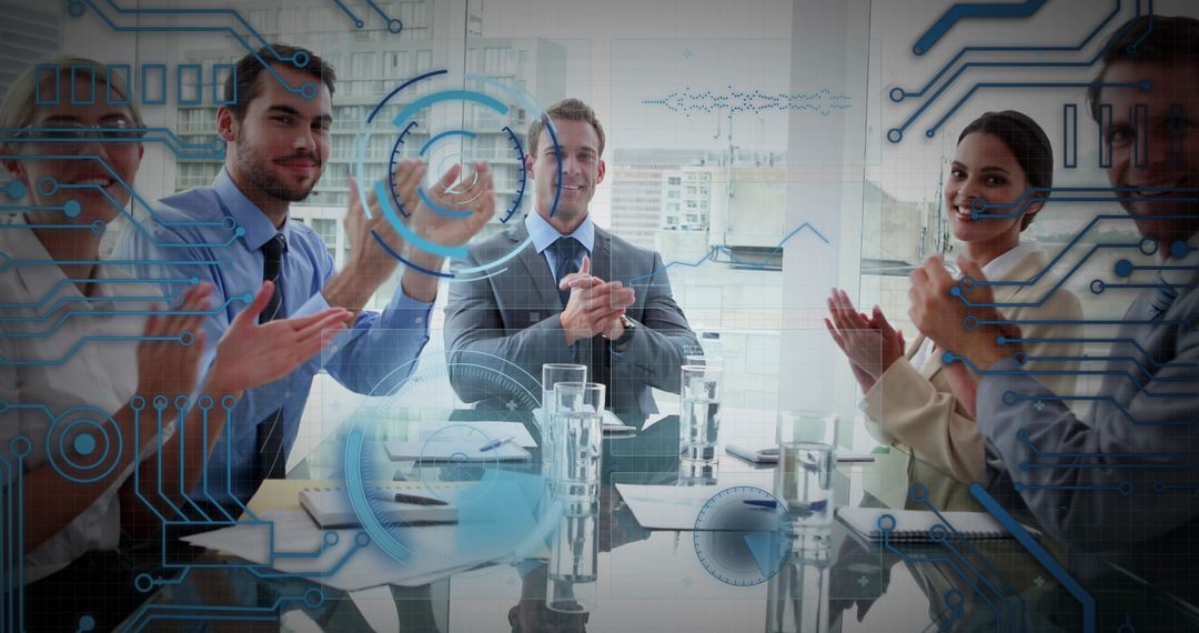 Diverse Business Team Embracing Technology in Modern Office