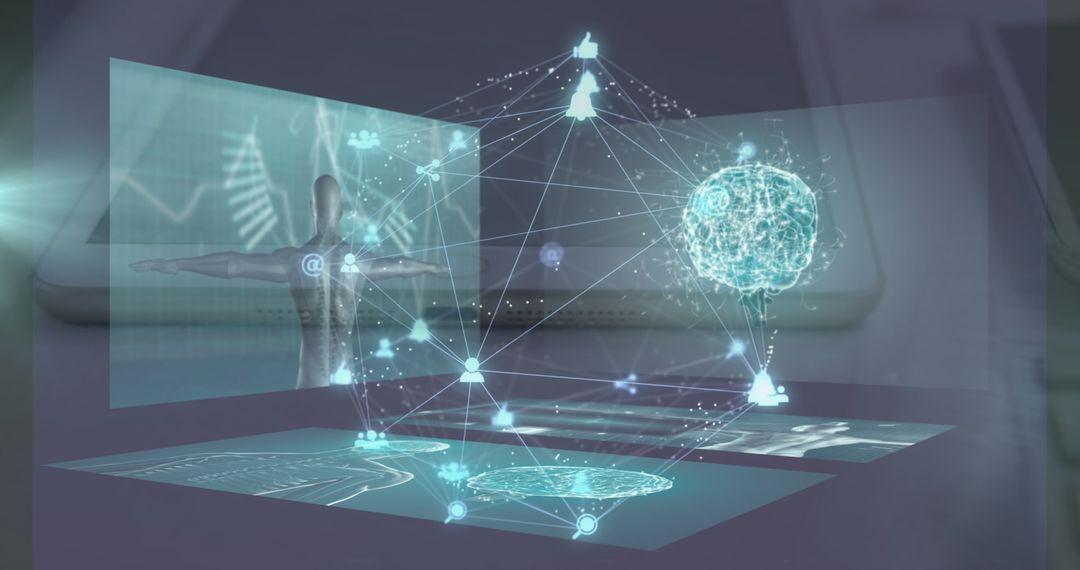 Holographic Interface Projection Above Laptop With 3D Neural Models