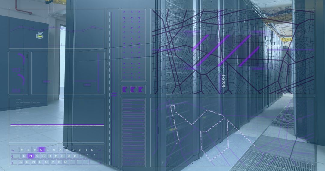 Data Interface Overlay on Computer Server Room