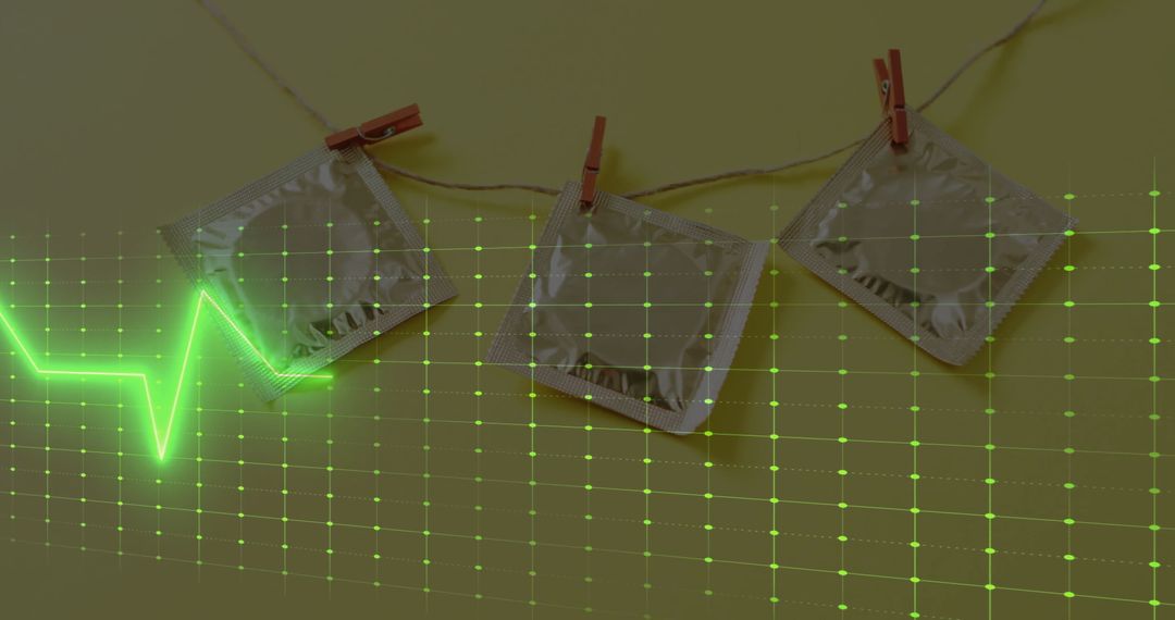 Digital Health Concept with Condoms and Cardiograph Lines