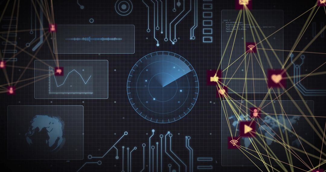 Global Network and Data Processing Visualization with Icons