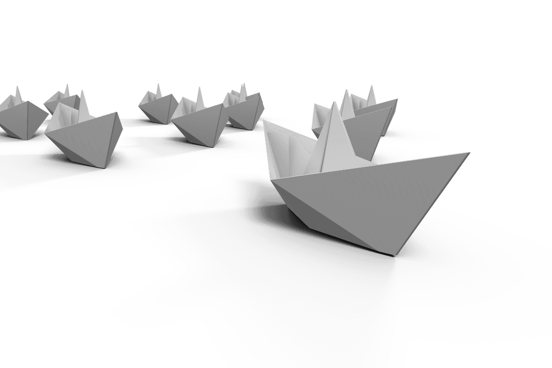 Transparent Paper Boats on Flowing Smooth White Surface