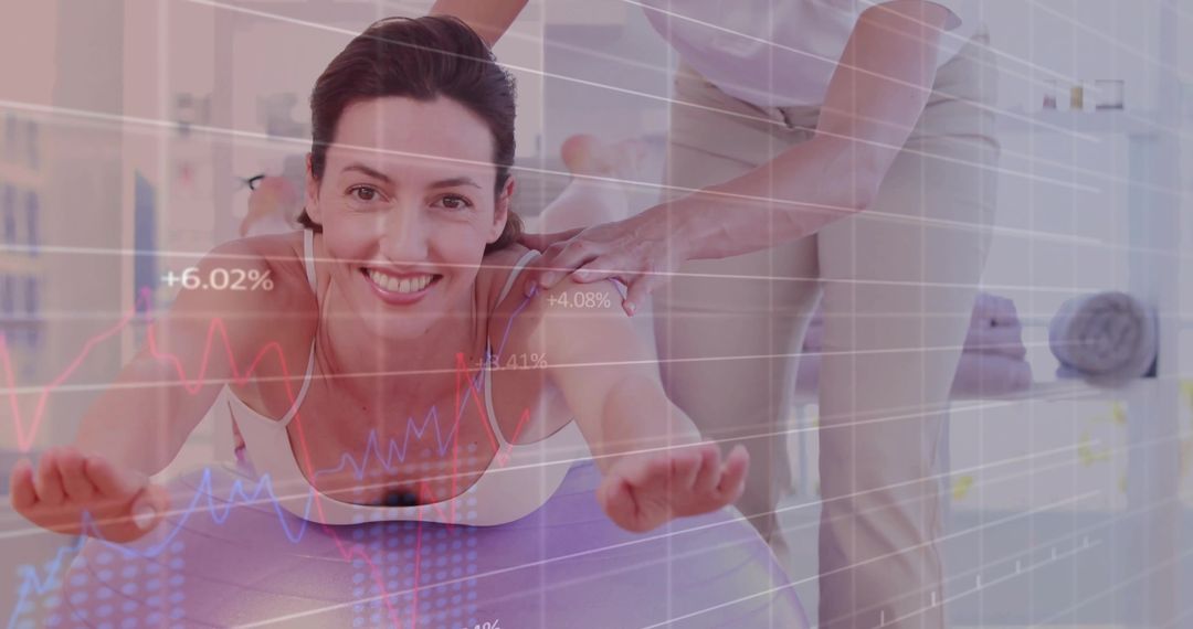 Smiling Woman Doing Physiotherapy Exercises with Therapist's Guidance